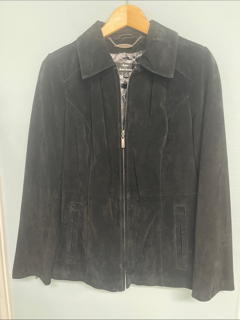 dennis basso Black Suede Zip-Front Jacket